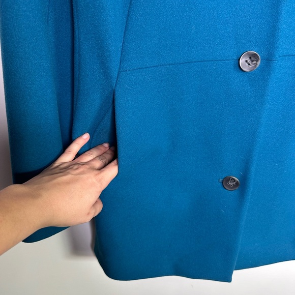 J. Jill Teal Blue Peacoat Coat Jacket Lined Funnel Neck Stretch Size Large - Picture 6 of 7
